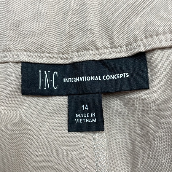 NWOT INC International Concepts High Rise Paperbag Tapered Leg Ankle Pant Tan 14 - Picture 8 of 9